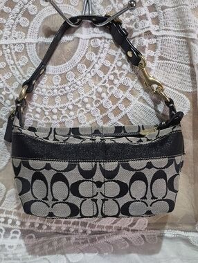 Coach Black and Khaki Signature Mini Hobo Bag Y2k